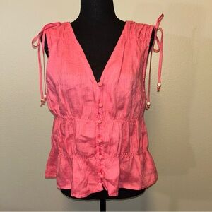 Cynthia Rowley Pink Button-Front Blouse Linen Large
